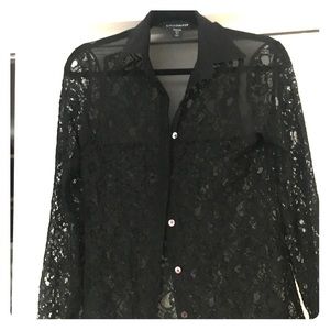 Long sleeve lace sheer blouse